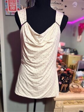 NWOT White House Black Market Cream Drape Neck Rhinestone Studded Tank -S